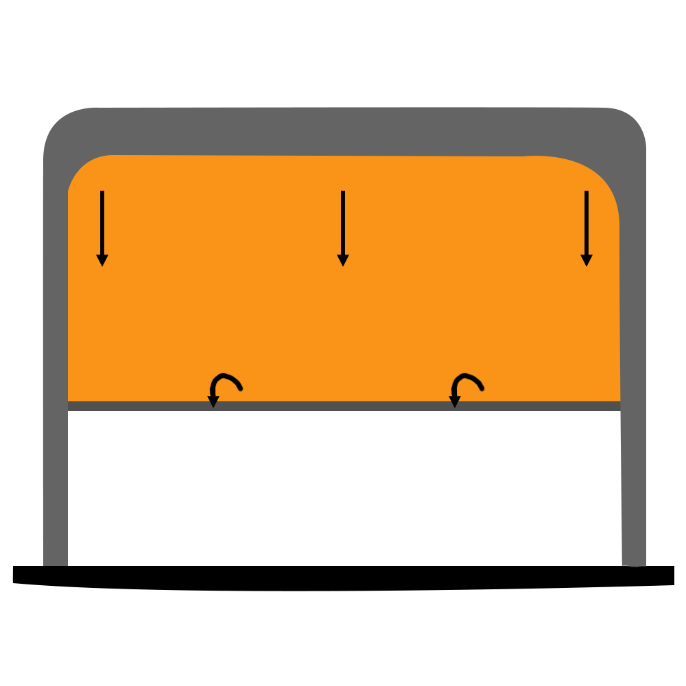 Tumbler curtain diagram - independent vertical panels release in sequence, cascading down across the proscenium.