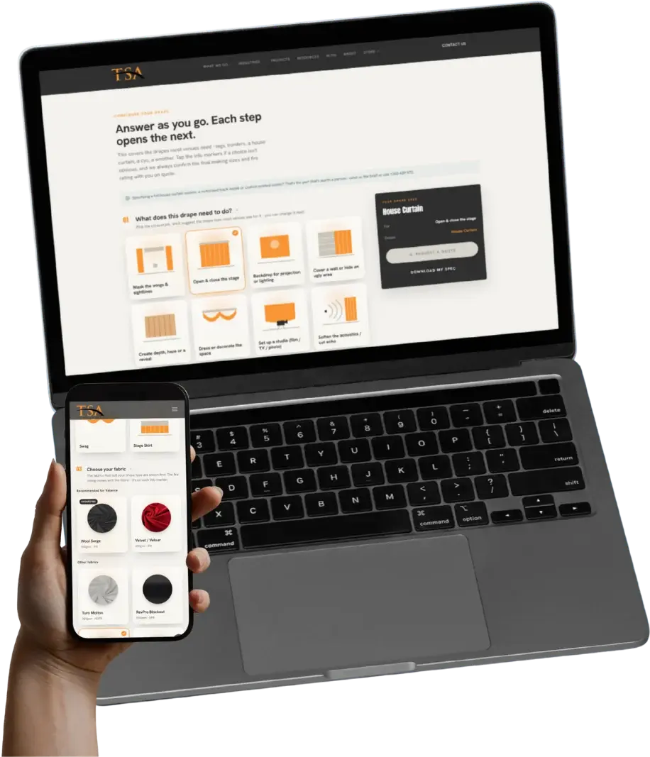 The Drape Selector running on a laptop and a phone