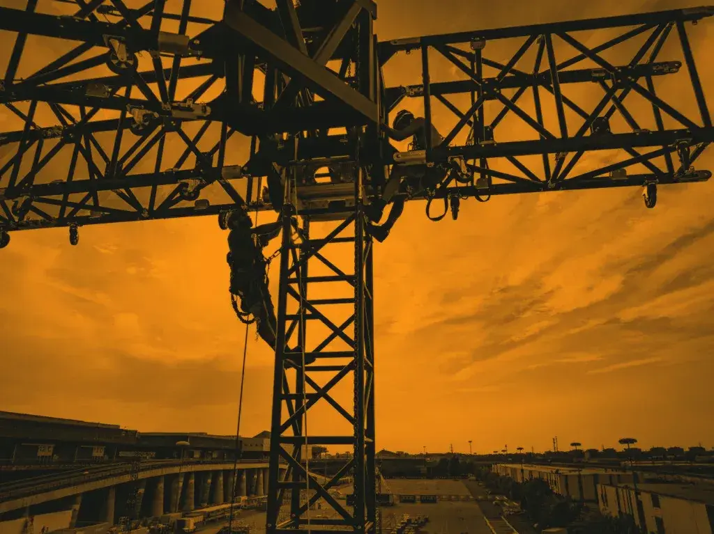 Overhead truss, rigging and lifting equipment in a venue, ready for inspection