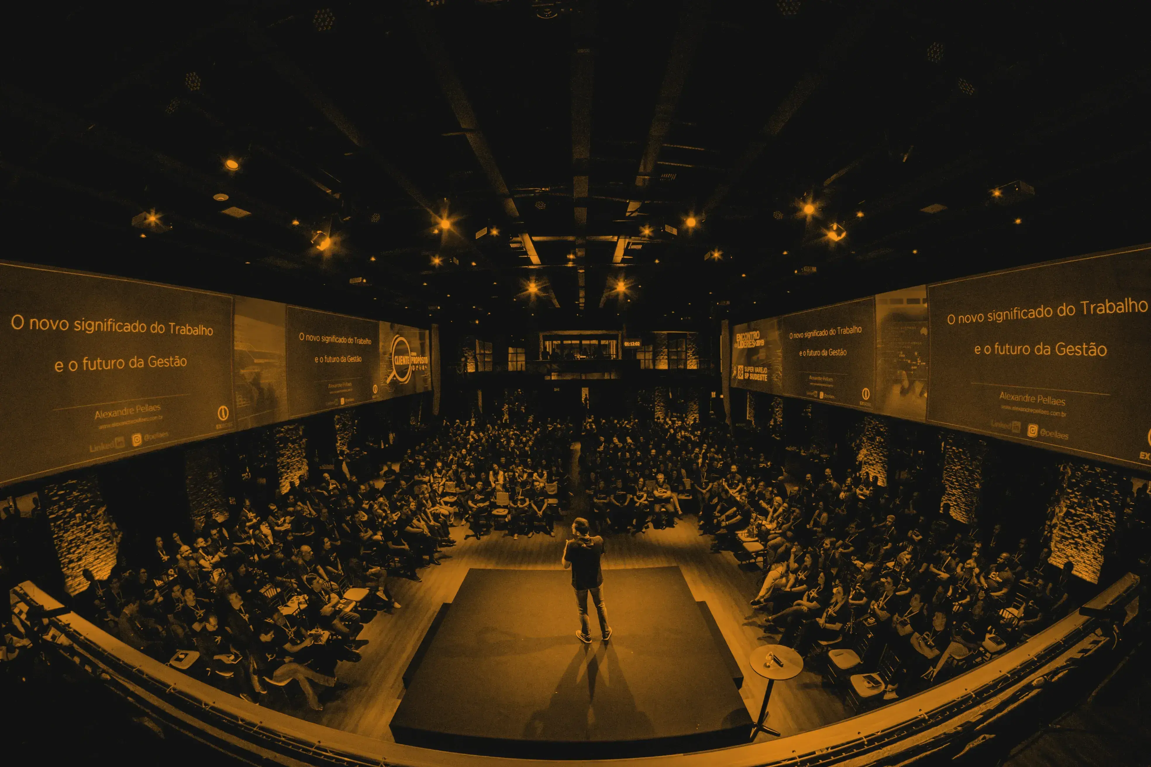 Corporate conference stage with AV and lighting