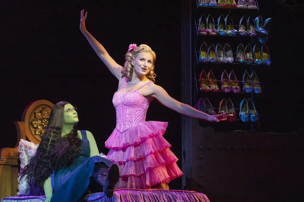 Glinda and Elphaba in the 'Popular' makeover. Photo: Jeff Busby.
