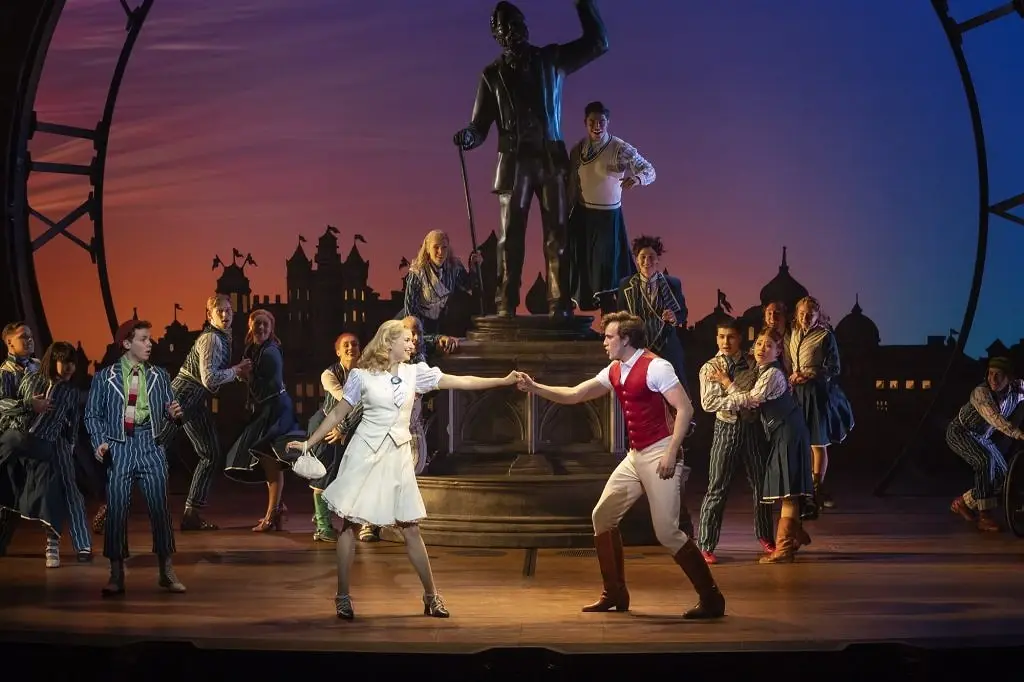 Glinda and Fiyero lead 'Dancing Through Life' at Shiz. Photo: Jeff Busby.