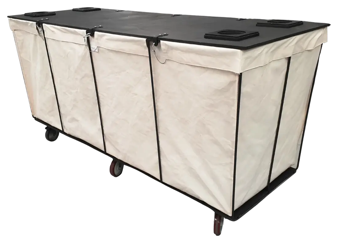 Wheeled canvas hamper for soft goods